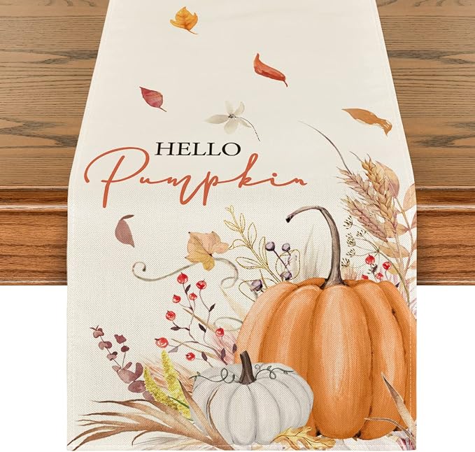 Artoid Mode 210 GSM Fall Table Runner 13x108 Inch Home Party Decor | Hello by ArtoidMode
