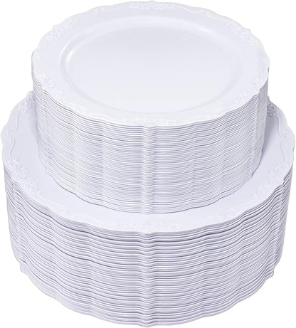 U-QE 100 Pcs White Plastic Plates by U-QE