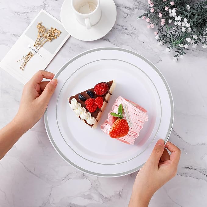 BESTVIP 100Pcs Silver Plastic Plates, 10.25 Inch Disposable Party Plates | - Image 3