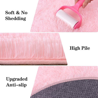 Round Pink Rug for Bedroom, 6 ft Circle Area Rugs for Living Room, Soft Fluffy - Image 6