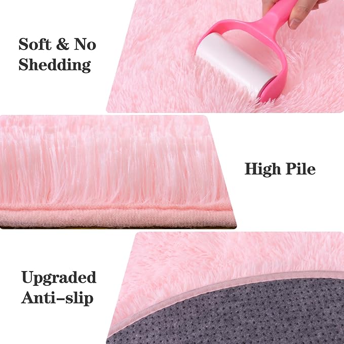 Round Fluffy Pink Rug for Bedroom, 8Ft Large Fuzzy Shag Circle Area Rug for - Image 6