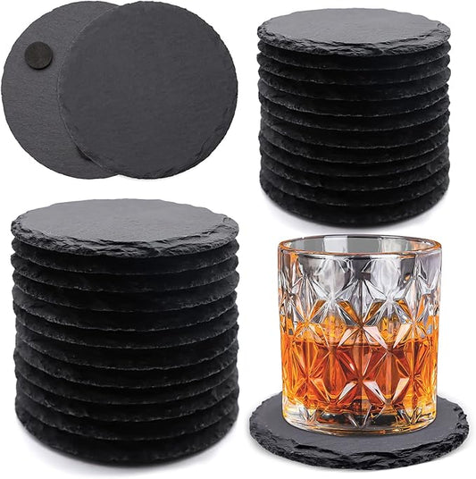 VIBRATITE 24 Pack 4 Inch Round Black Slate Drink Coasters | Laser Engraving by VIBRATITE