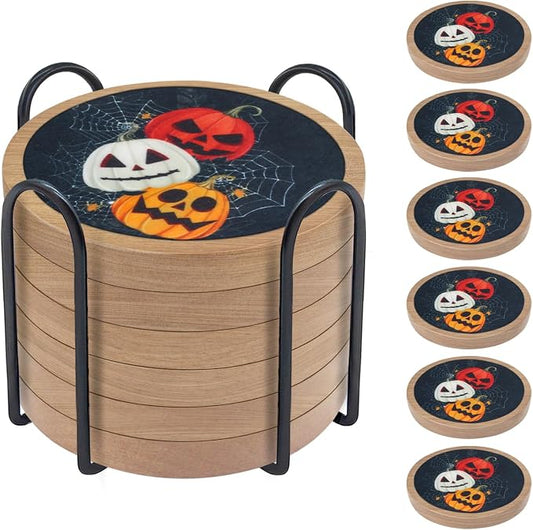 Halloween Coasters Set of 6, Pumpkins Coaster, Minacun Black Absorbent Coasters by Unknown