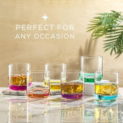 JoyJolt Hue Colorful Whiskey Set of 6, 10oz Drink Glasses, Double Old Fashioned - Image 4