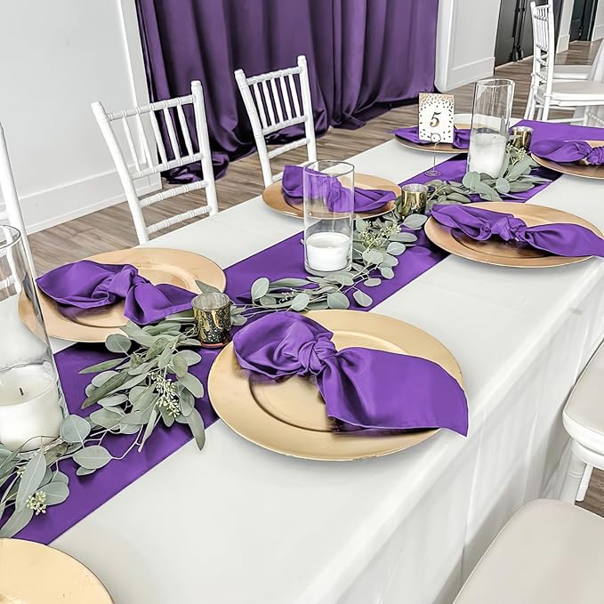 Purple Table Runners 20 Pack 12x108 inch Silk Satin Smooth Fabric | Satin Table - Image 6