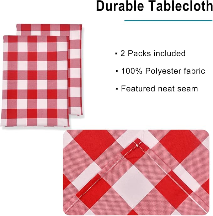 Red and White Plaid Tablecloth Waterproof, 2 Pack, 60 x 84 inch | Buffalo - Image 3
