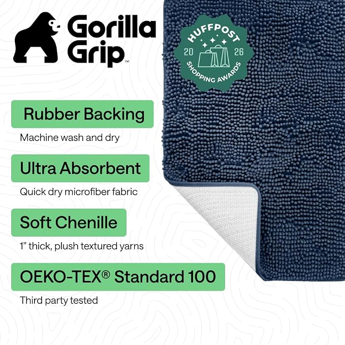 GORILLA GRIP Bath Rug Mat, Thick Soft Absorbent Chenille, Quick Dry Microfiber - Image 2