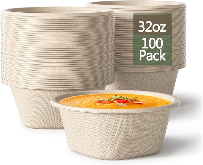 32 Ounce Large Paper Bowls Disposable Soup Bowl Disposable Heavy Duty by Homestockplus