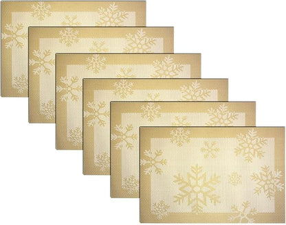 PIGCHCY Christmas Placemats Snowflake Woven Heat Resistant Placemats Washable by PIGCHCY