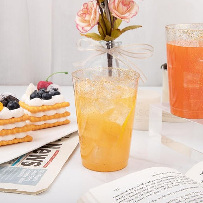 IOOOOO 100 Pack 12 oz Gold Glitter Cups, 12 Ounce Glitter Plastic Tumblers - Image 7