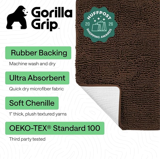 GORILLA GRIP Bath Rug Mat 30x20, Thick Soft Absorbent Chenille, Quick Dry - Image 2