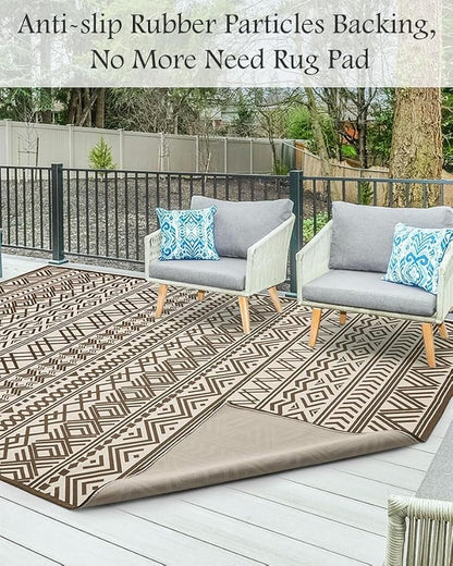 Outdoor Rug Carpet 8x10 ft, Flatweave Textured Outdoor Patio Rug Non Slip - Image 3