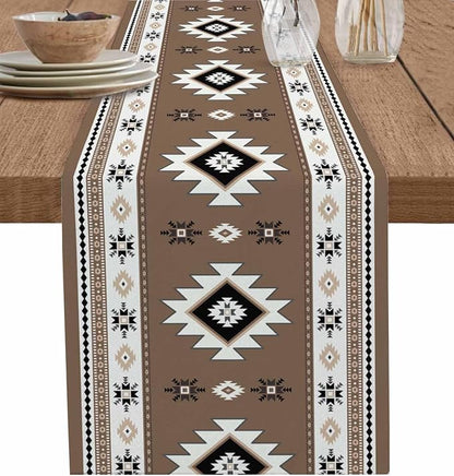 Southwest Aztec Table Runners 90 Inches Long, Cotton Linen Fabric Table Runner by Edwiinsa