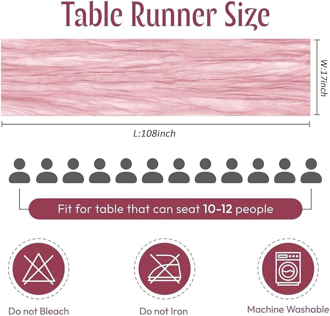12 Pack Light Pink Cheesecloth Table Runner 17 x 108 Inch Gauze Table Runner - Image 2