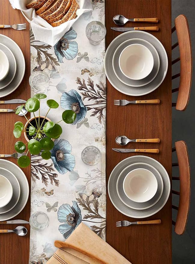 Vintage Tulip Flowers Table Runners 120 Inches Long, Cotton Linen Fabric Table - Image 5