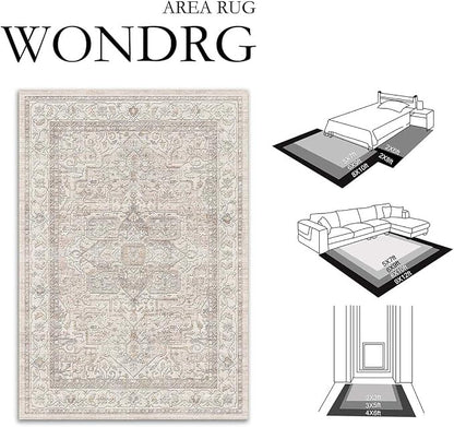 2x6 Washable Vintage Runner Rug Beige Oriental Hallway Kitchen Throw Rug - Image 2