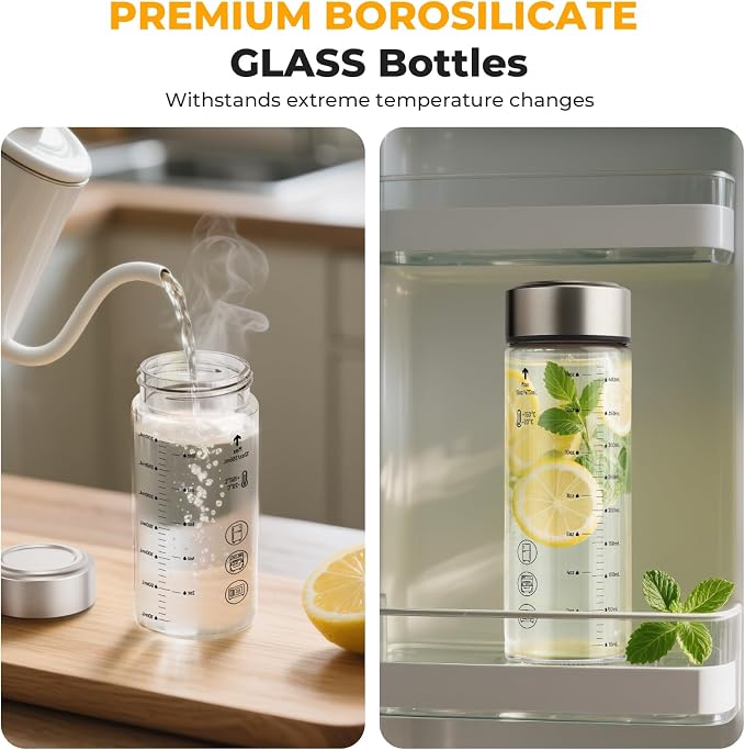 Sursip Wide Mouth Borosilicate Glass Juice Bottles 12oz 6 Pack - Image 2