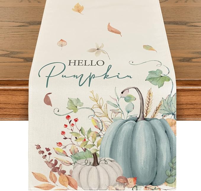 Artoid Mode 210 GSM Fall Table Runner 13x60 Inch Home Party Decor | Aqua Hello by ArtoidMode