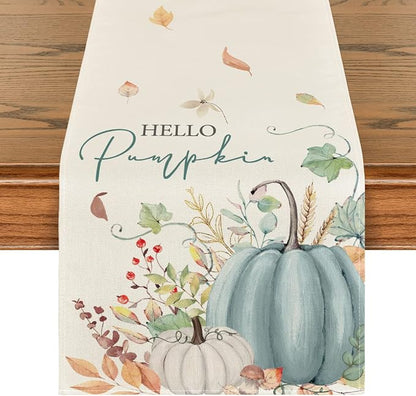 Artoid Mode 210 GSM Fall Table Runner 13x60 Inch Home Party Decor | Aqua Hello by ArtoidMode