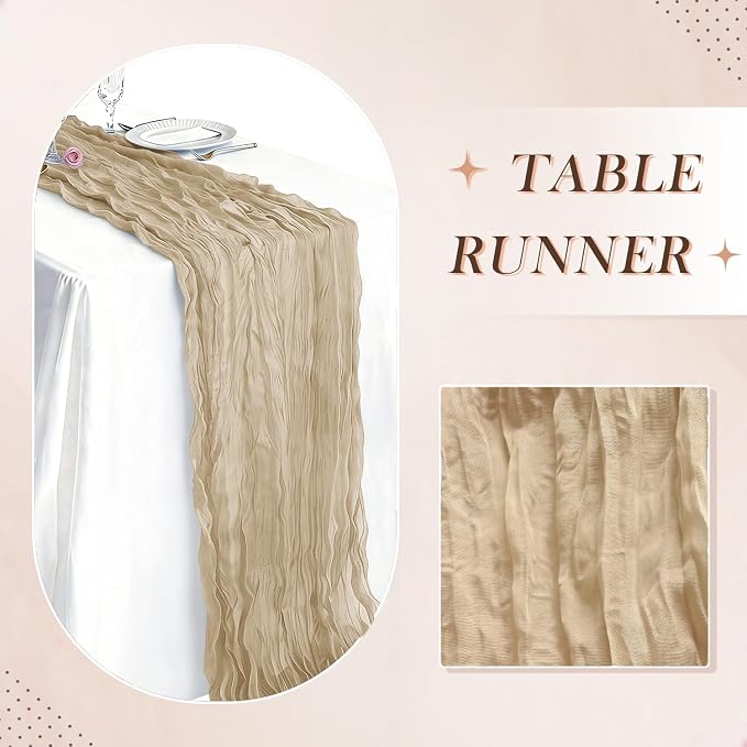 10 Pack Beige Cheesecloth Table Runner 21 x 120 Inch Boho Gauze Sheer Table - Image 6
