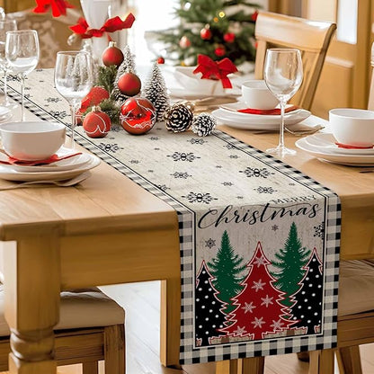 Christmas Trees Table Runner 60 Inches Long, Xmas Snowflake Retro Table Runners - Image 9