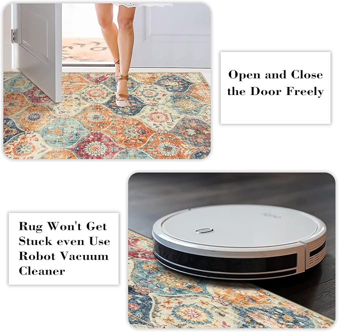 Lahome Round Moroccan Washable Rug, Soft Vintage Small Round Rug 3ft Non-Slip - Image 4