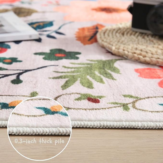 Rugcomf Area Rugs 9x12 Living Room Clearance Washable Boho Rug Non Slip Floral - Image 9