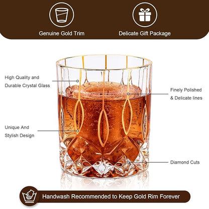 GLASKEY Gold Rim Whiskey Glasses Set of 2, Crystal Old Fashioned Glasses-Luxury - Image 5
