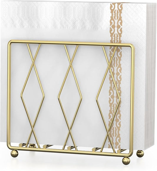 Gold Metal Napkin Holder for Table | Modern Upright Dispenser for Paper Napkins by LWSFF