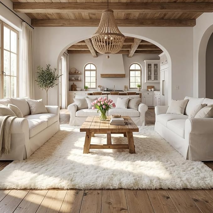 Mugorn 8x10 Area Rugs for Living Room, Large Fluffy Cream White Rugs for Bedroom - Image 8