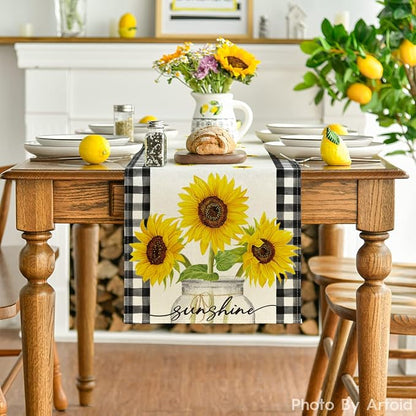 Artoid Mode Buffalo Plaid Sunflower Sunshine Vase Summer Table Runner, Spring - Image 2