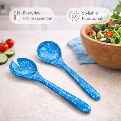SS CRAFTS INDIA Premium 12" Ocean Blue Swirl Resin Salad Servers | Set of 2 - Image 7
