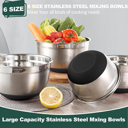Umite Chef Mixing Bowls with Airtight Lids，6 piece Stainless Steel Metal - Image 5