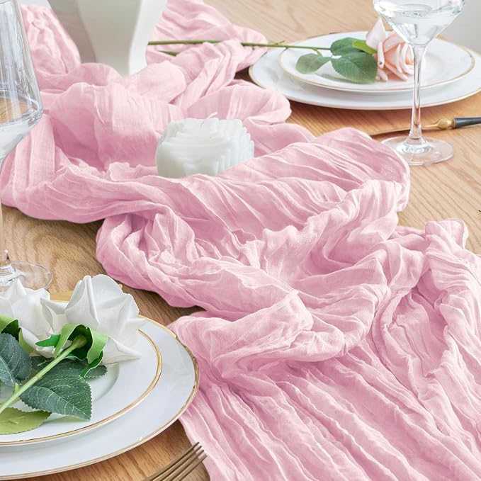 Cheesecloth Table Runner 10FT 3Pcs Blushing Pink Boho Gauze Runners | Cheese - Image 6