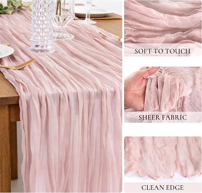 12 Pack Dusty Pink Cheesecloth Table Runner 35x120 Inches Spring Summer Boho - Image 2