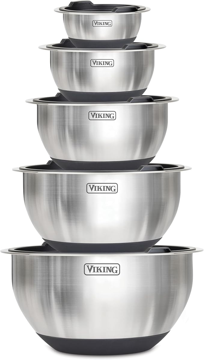 Viking Mixing Bowls Set, 10 Piece Stainless Steel Kitchen Cookware, Non-Slip by Unknown