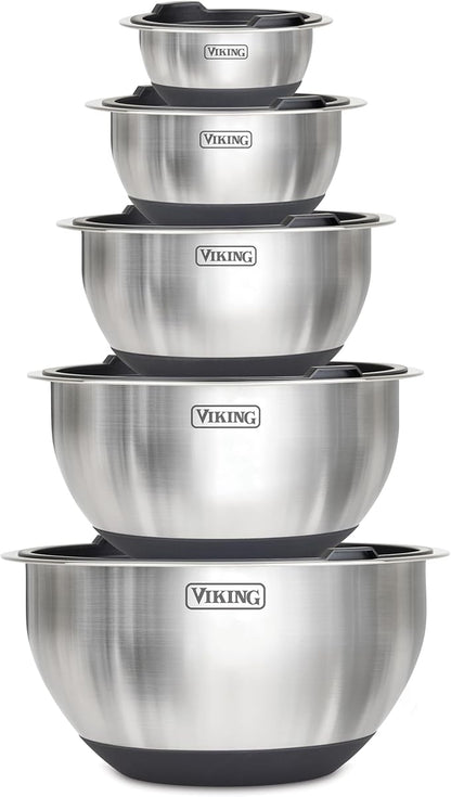Viking Mixing Bowls Set, 10 Piece Stainless Steel Kitchen Cookware, Non-Slip by Unknown