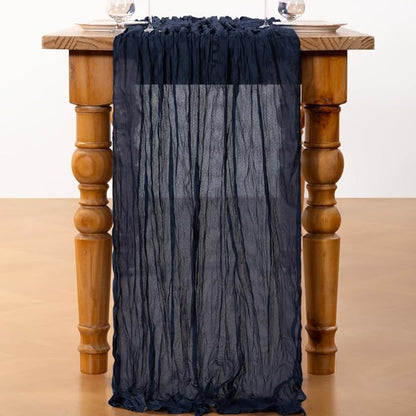DeZerlor Navy Blue Cheesecloth Table Runners 2 Pack Christmas Runners | - Image 3