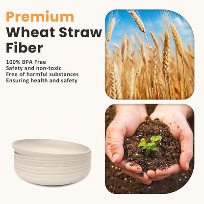Wheat Straw Plates 8 PCS Unbreakable Dinner Plates - Image 3