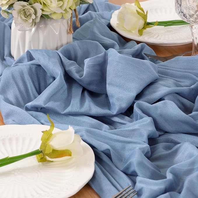 Dusty Blue Cheesecloth Table Runner 160 Inches 10 Pack Gauze Table Runner | - Image 6