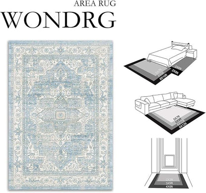 5x7 Washable Vintage Area Rug Blue Oriental Living Room Bedroom Throw Rug - Image 2