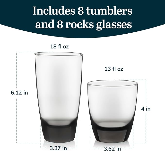 Libbey Classic Tumbler & Rocks Drinking Glasses Set of 16, and More - Image 3