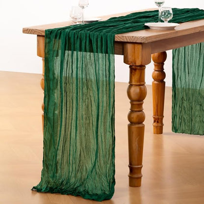 DeZerlor Emerald Green Cheesecloth Table Runner 1 Pack Christmas Runner | - Image 5
