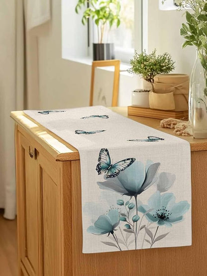 Turquoise Floral Table Runners 70 Inches Long, Spring Flowers Butterfly Table - Image 7