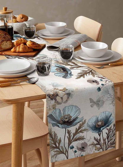 Vintage Tulip Flowers Table Runners 120 Inches Long, Cotton Linen Fabric Table - Image 3