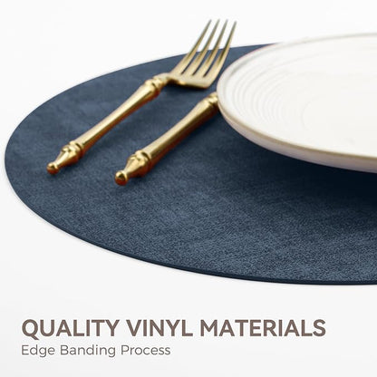 13" Round Placemats Set of 6, Reversible Faux Leather Heat Resistant Table Mats - Image 5