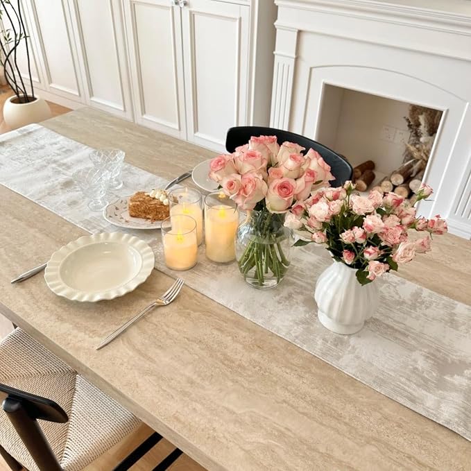 Beige Table Runner, Cotton Polyester Kitchen Dining Table Decoration - Image 4