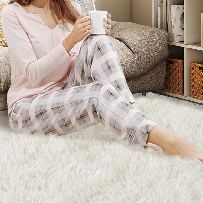 Mugorn 5x7 Rugs for Living Room, Large Fluffy Cream White Area Rugs for Bedroom - Image 7