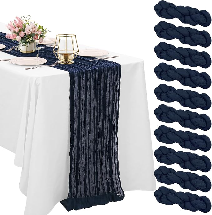 10 Pack Navy Blue Cheesecloth Table Runner 10FT Boho Gauze Fabric Table Runner by HAISIWLKJ