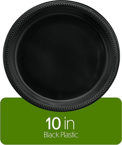 PLASTICPRO 100 PCS Black Plastic Plates Light Weight 10'' Inch Plastic Dinner - Image 4